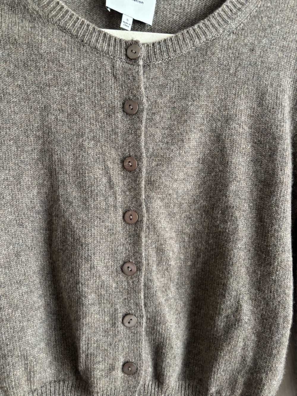 Reformation Clara Cashmere Crew Cardigan in Taupe - Picture 3 of 6